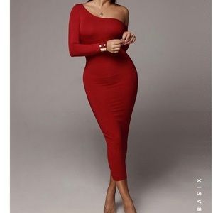 JLUXLABEL RED SERENE ONE SHOULDER JLUXBASIX DRESS